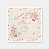 Sweet Cherry Blossom 1歳の誕生日 女の子 パーティー スタンダードカクテルナプキン (正面)