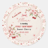 Sweet Cherry Blossom 1歳の誕生日 女の子 パーティー ラウンドシール (正面)