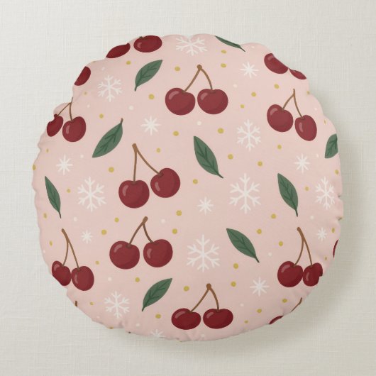 🍒🌸Sweet Cherry Blush Snow Collection ラウンドクッション (正面)