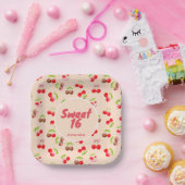 Sweet Cherry Dessert Birthday Pattern Cute Party ペーパープレート (パーティー)