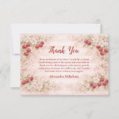 Sweet Cherry Floral First Birthday 1st Birthday サンキューカード (正面)