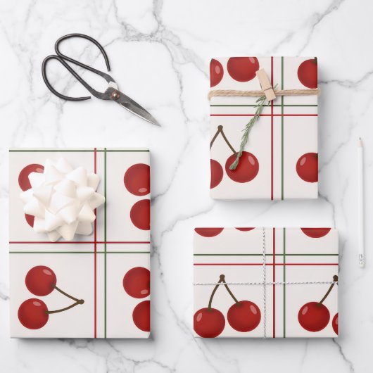 🎁 Sweet Cherry Holiday Gift Wrap Collection ラッピングペーパーシート (正面)