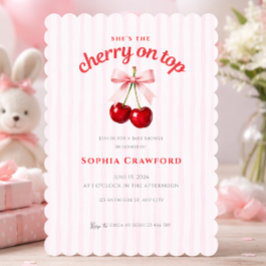 Sweet Cherry on Top ピンクのリボンのベビーシャワー  招待状