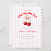 Sweet Cherry on Top ピンクのリボンのベビーシャワー  招待状 (正面)