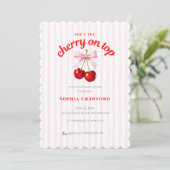 Sweet Cherry on Top ピンクのリボンのベビーシャワー  招待状 (スタンド正面)