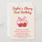 Sweet Cherry Theme 1st Birthday Party 招待状 (正面)