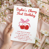 Sweet Cherry Theme 1st Birthday Party 招待状