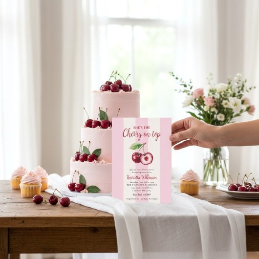 Sweet Cherry Watercolor Baby Shower Invitation 招待状