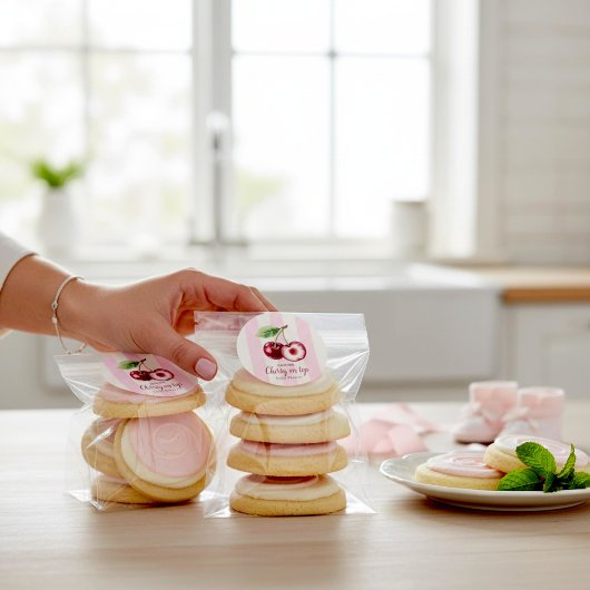 Sweet Cherry Watercolor Baby Shower Sticker ラウンドシール