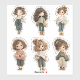 Sweet Chibi Girl Sticker Sheet 6 Cute Character  シール