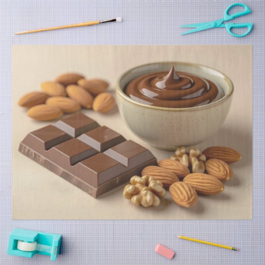 Sweet Chocolate, Chocolate Paste Bowl And Raw Nuts 薄葉紙 (クラフト)