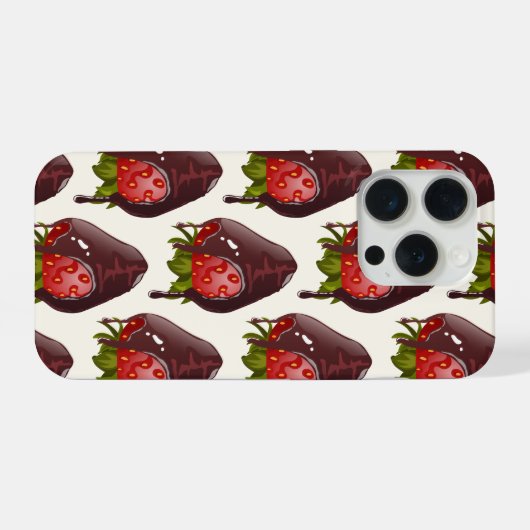 Sweet Chocolate Covered Strawberry Pattern Cream iPhoneケース (裏面横)