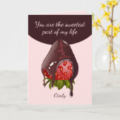 Sweet Chocolate Covered Strawberry Photo Valentine カード (黄色い花)
