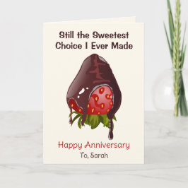 Sweet Chocolate Dip Strawberry Anniversary Photo カード