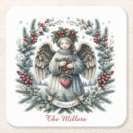 Sweet Christmas Angel Personalize Name Set of 6  スクエアペーパーコースター