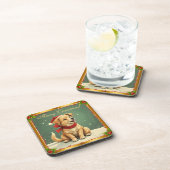 Sweet Christmas Golden Puppy  コースター (右側)