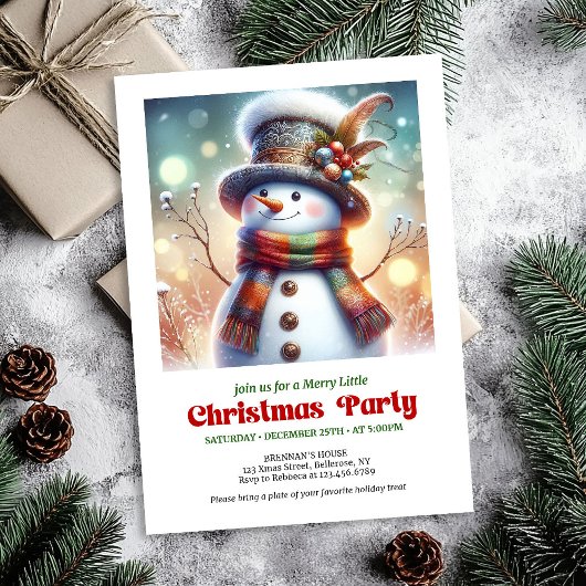 Sweet Christmas snowman editable kids party invite 招待状