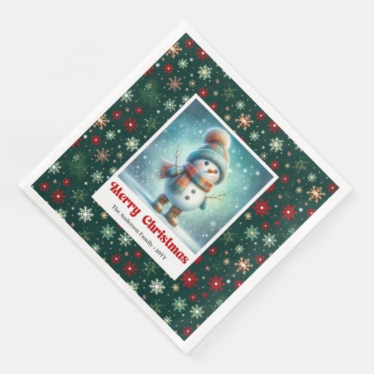 Sweet Christmas Snowman Napkins Personalized Kids  (コーナー)