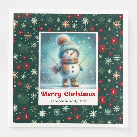 Sweet Christmas Snowman Napkins Personalized Kids  (正面)