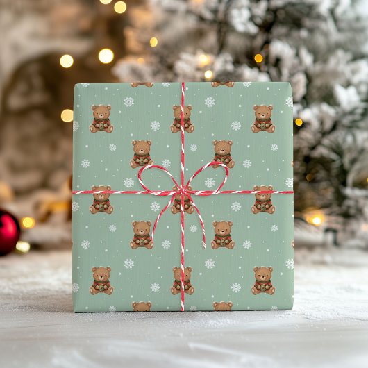 Sweet Christmas Teddy Bear Wrapping Paper ラッピングペーパー