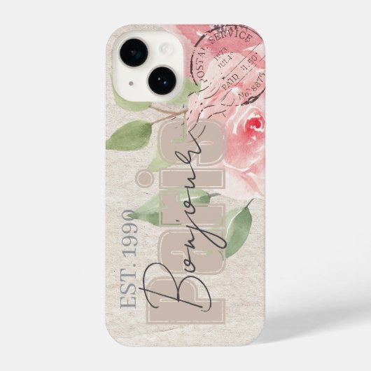 Sweet classy stylish Grunge botanical Bonjour iPhoneケース (裏面)