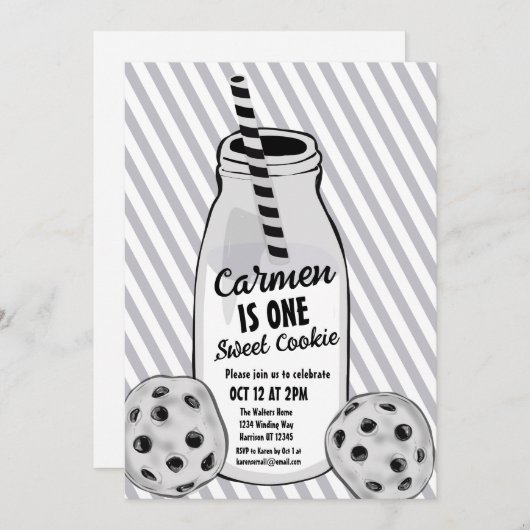 Sweet Cookie Mouse First Birthday 招待状 (正面/裏面)