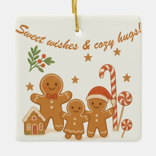 Sweet & Cozy Gingerbread Family Christmas Ornament セラミックオーナメント (正面)