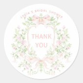 Sweet Crest w/ Pink Bows | Bridal Shower Thank You ラウンドシール (正面)