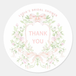 Sweet Crest w/ Pink Bows | Bridal Shower Thank You ラウンドシール