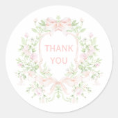 Sweet Crest w/ Pink Bows | Bridal Shower Thank You ラウンドシール (正面)