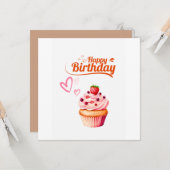 Sweet Cupcake Birthday Flat Greeting Card カード (正面/裏面インサイチュ)