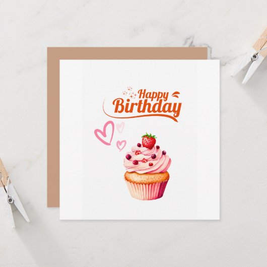 Sweet Cupcake Birthday Flat Greeting Card カード (正面/裏面インサイチュ)