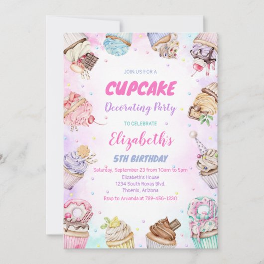 Sweet Cupcake Birthday Party Invitation 招待状 (正面)
