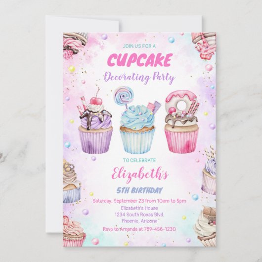 Sweet Cupcake Birthday Party Invitation 招待状 (正面)