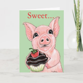 Sweet Cupcake Piggy Greeting Card Blank Inside カード