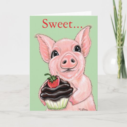 Sweet Cupcake Piggy Greeting Card Blank Inside カード (正面)