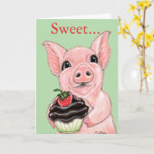 Sweet Cupcake Piggy Greeting Card Blank Inside カード (黄色い花)