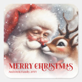 Sweet Custom Santa Rudolph Merry Holiday Sticker スクエアシール (正面)