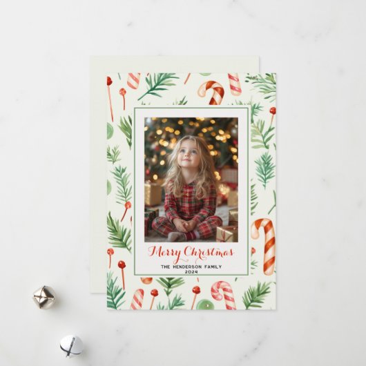 Sweet & Cute Candy Canesクリスマスフォト シーズンカード (正面/裏面インサイチュ)
