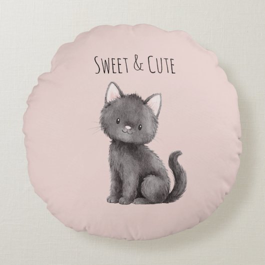 Sweet Cute Grey Cat ラウンドクッション (正面)