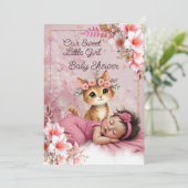 Sweet Cute Pink Girl Baby Shower Cat Kitten 招待状 (スタンド正面)
