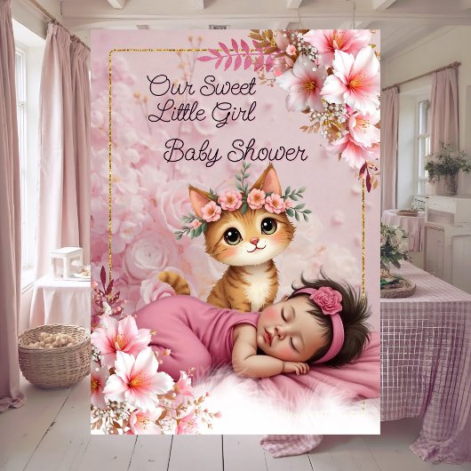 Sweet Cute Pink Girl Baby Shower Cat Kitten 招待状