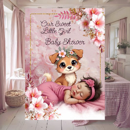 Sweet Cute Pink Girl Baby Shower Puppy Dog 招待状