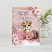 Sweet Cute Pink Girl Baby Shower Puppy Dog 招待状 (スタンド正面)