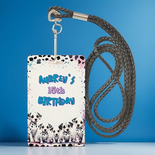 Sweet Dalmatian Watercolor Birthday Party Badge バッジ