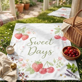 Sweet Days Watercolor Fruit Picnic Blanket フリースブランケット