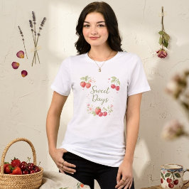 Sweet Days" Watercolor Strawberry & Cherry T-Shirt トライブレンドＴシャツ