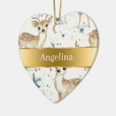 Sweet Deer Snowflakes Gold Ribbon Christmas セラミックオーナメント (左)