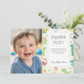 Sweet Dinomite Photo 1st Birthday Invitation サンキューカード (スタンド正面)