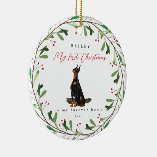 Sweet Dogの初めてのクリスマス（名前と年） セラミックオーナメント (右)